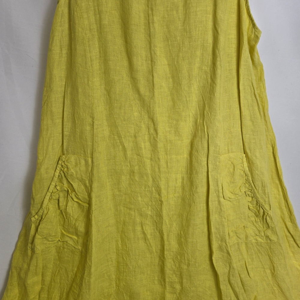 Lea Rigoli Sleeveless Linen Dress Pockets Italy Coastal Lagenlook Yellow Large - Picture 6 of 10